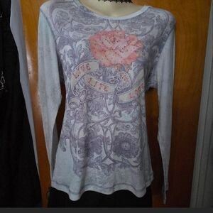 Apt. 9 Pink Rose Graphic Long Sleeve Top